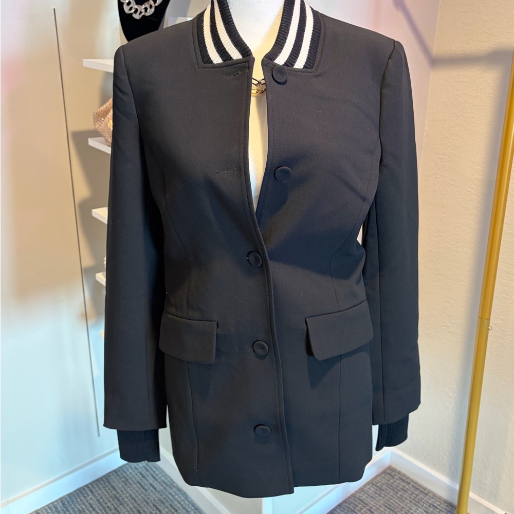 Favorite Daughter Black Varsity Jacket with Striped Collar